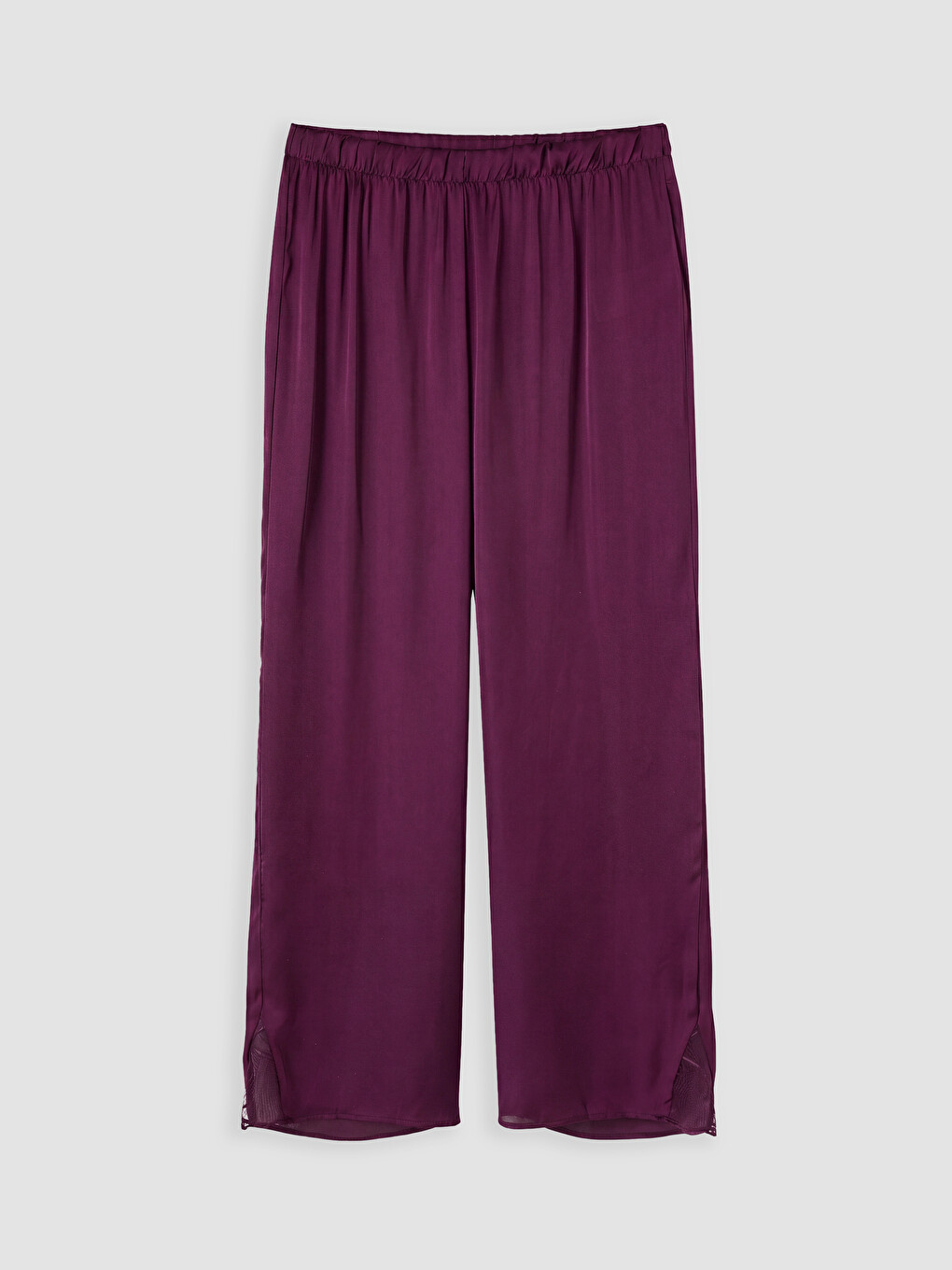 Mor İp Askılı Dantel Detaylı Saten Kadın Pijama Takımı-5