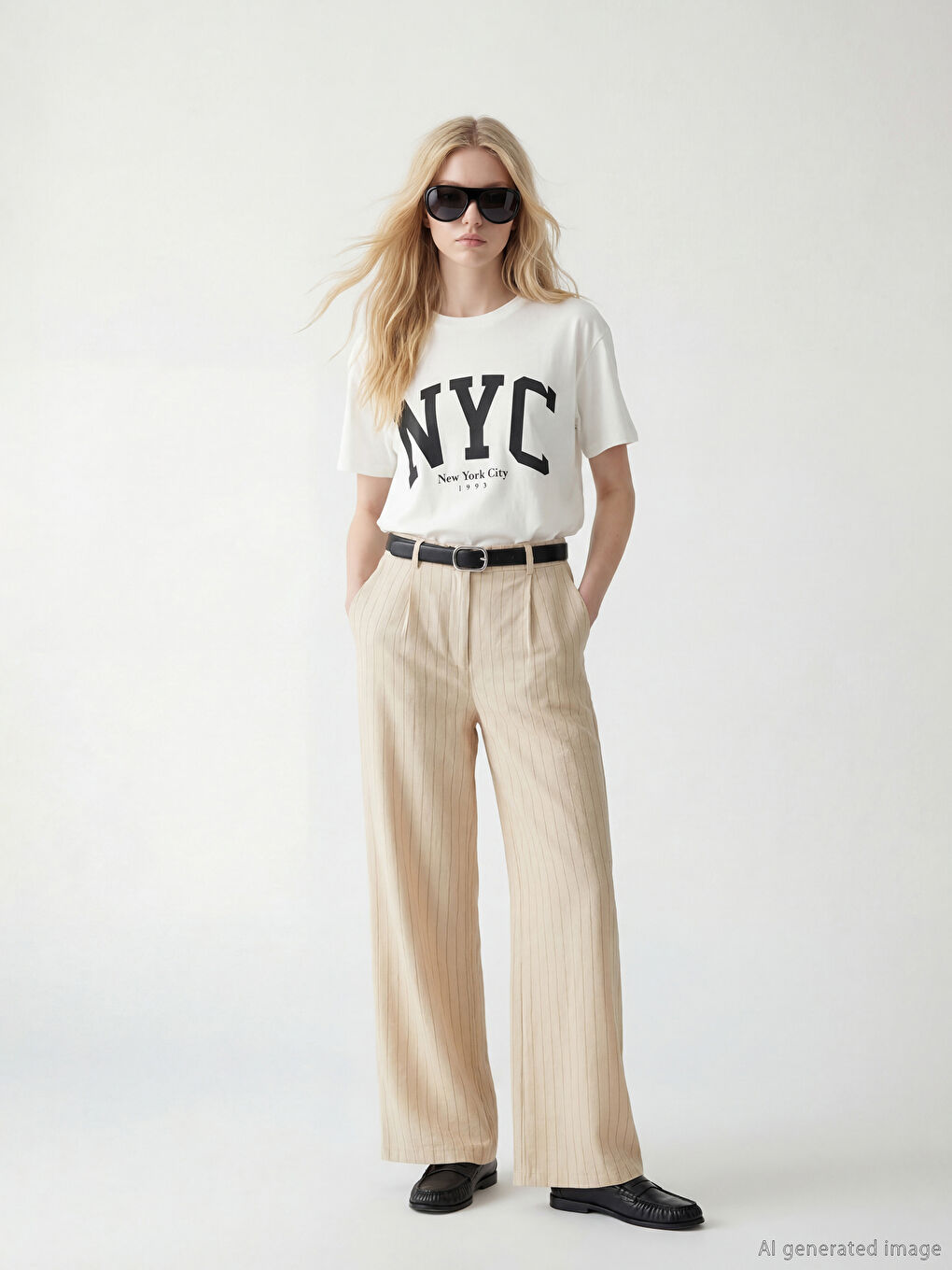 Ekru New York City Baskılı Kadın Tişört-1