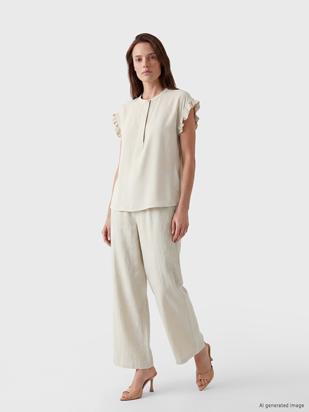 Grandad Collar Frilled Blouse-1