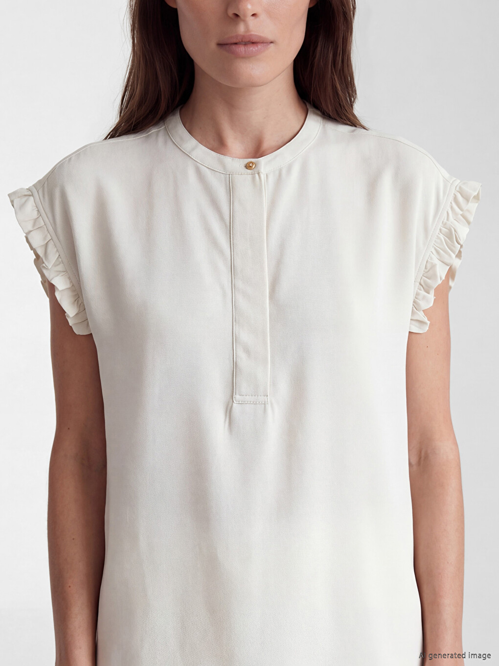 Grandad Collar Frilled Blouse-2