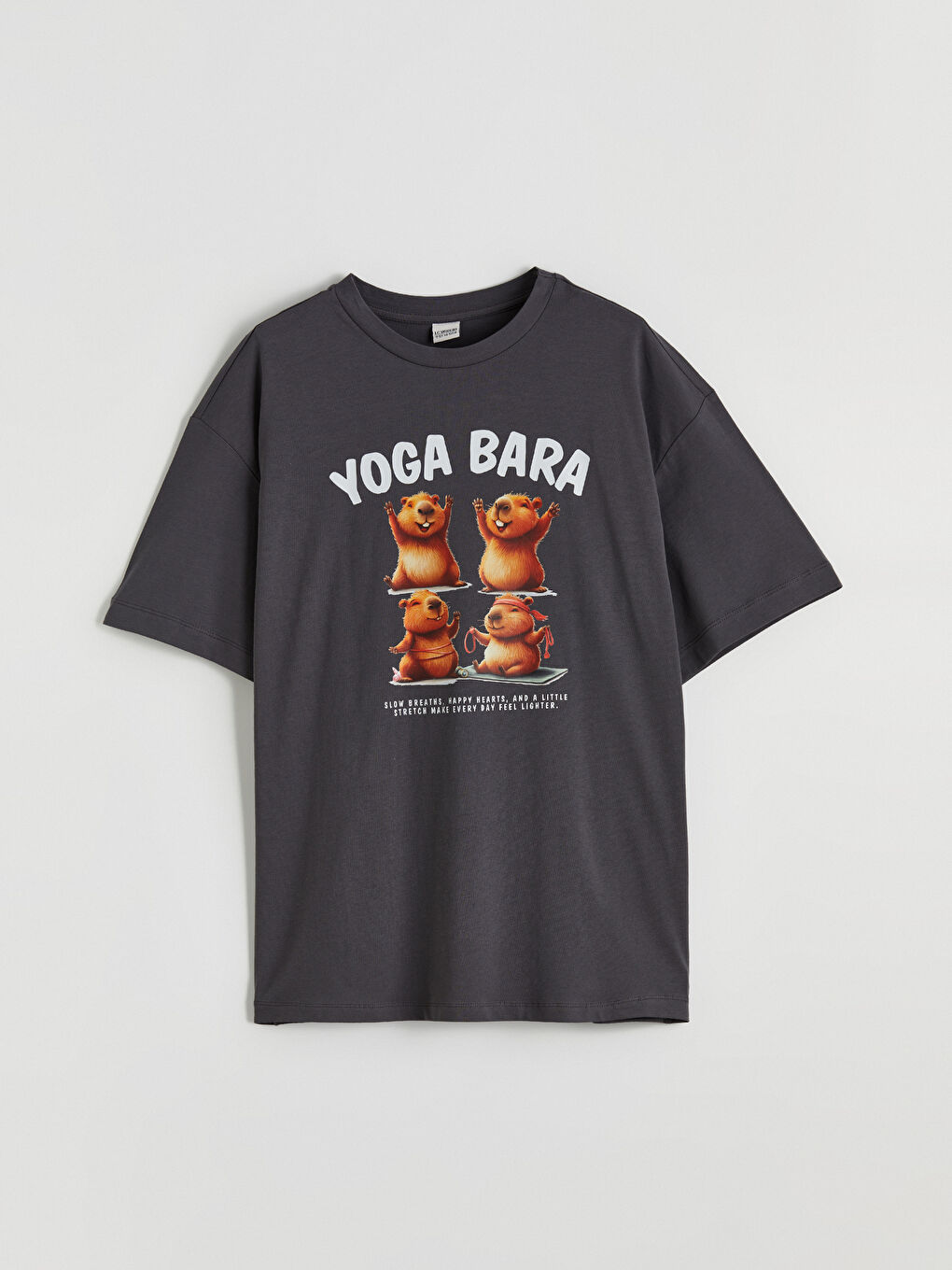 Antrasit Bisiklet Yaka Baskılı Kız Çocuk Tişört