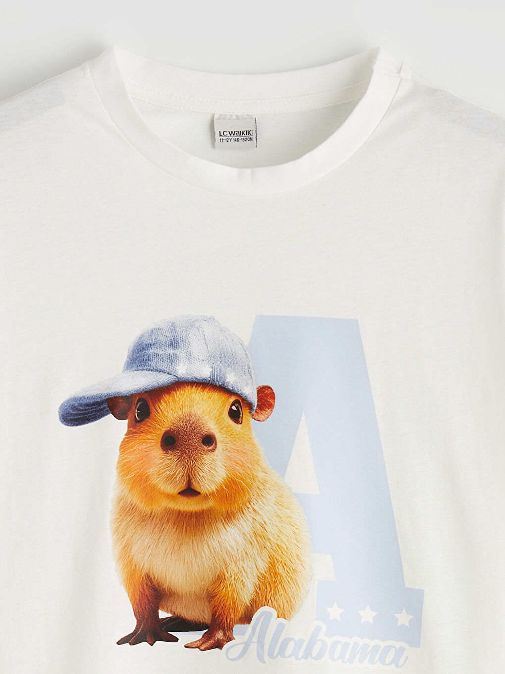 Ekru Bisiklet Yaka Baskılı Kız Çocuk Tişört-1