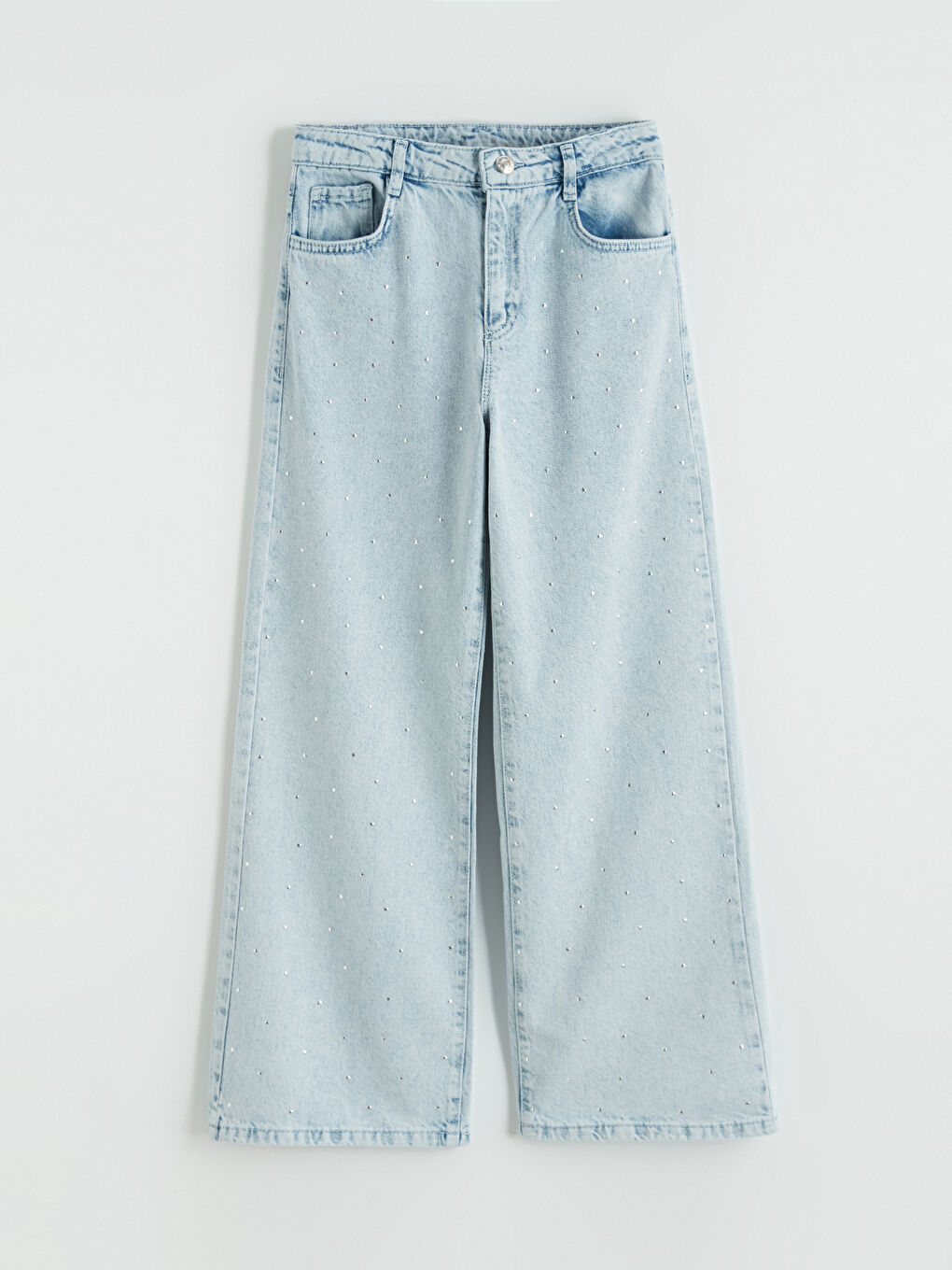 Mavi Wideleg Taşlı Kız Çocuk Jean Pantolon