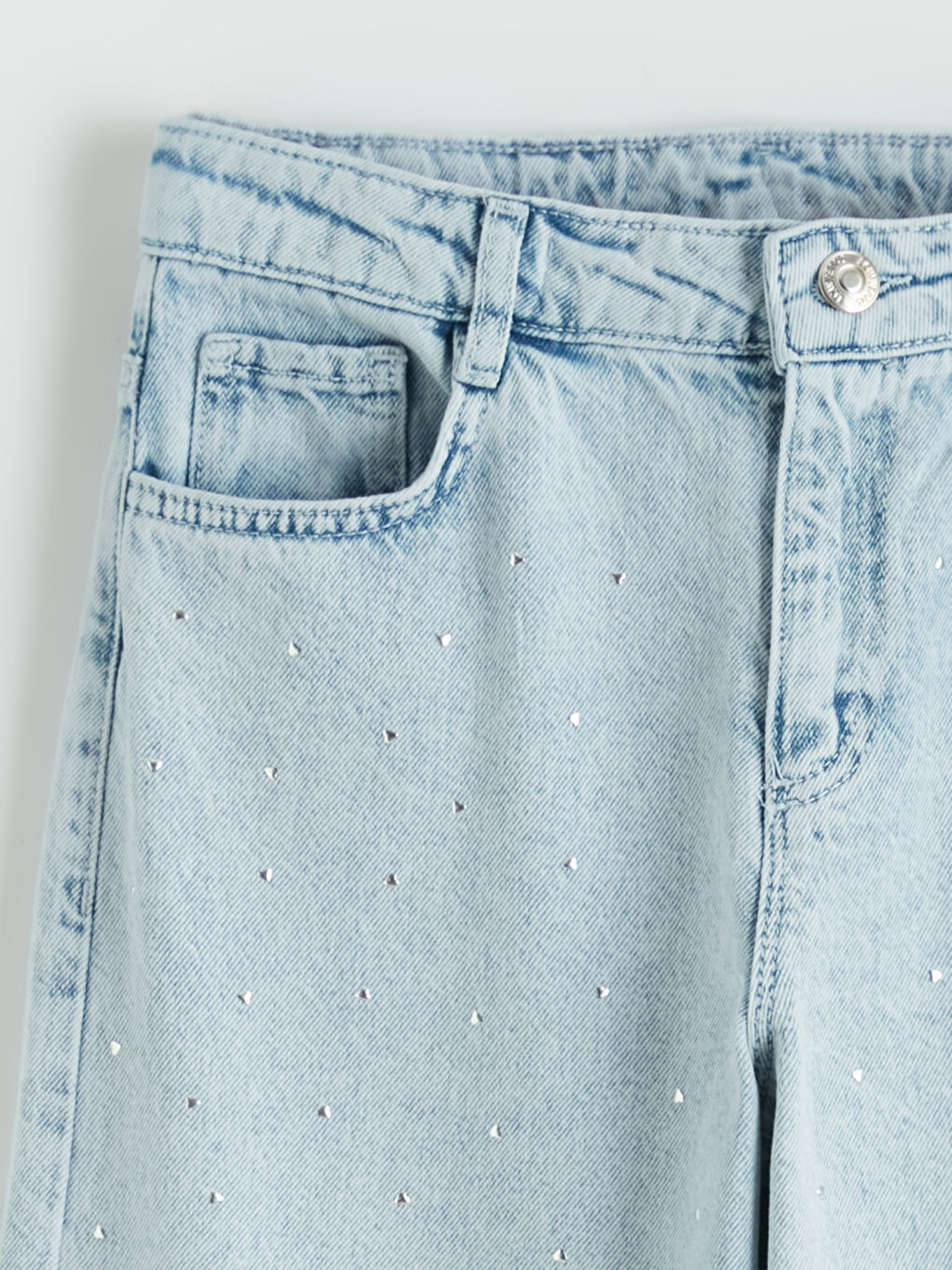 Mavi Wideleg Taşlı Kız Çocuk Jean Pantolon-1