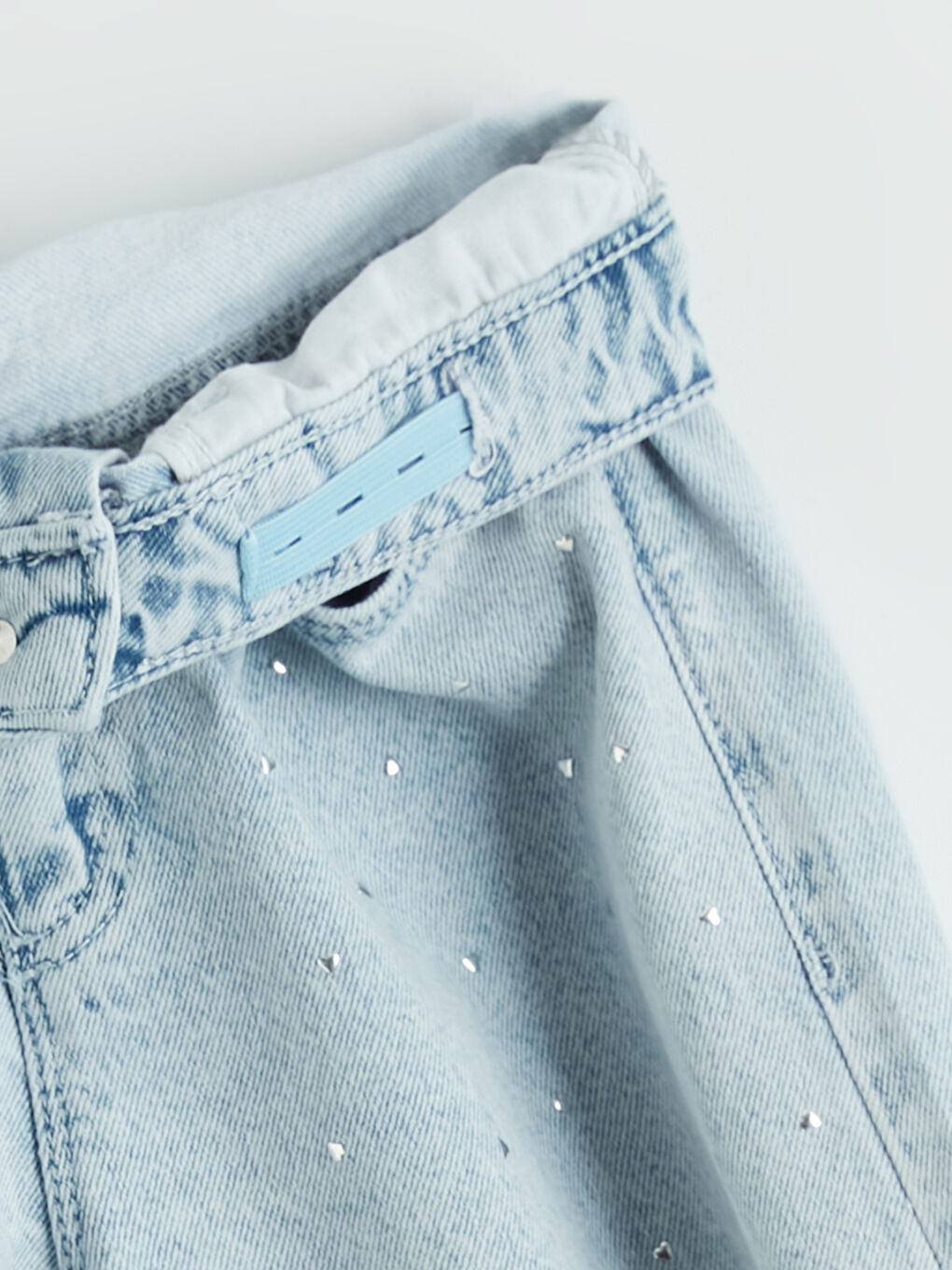 Mavi Wideleg Taşlı Kız Çocuk Jean Pantolon-2