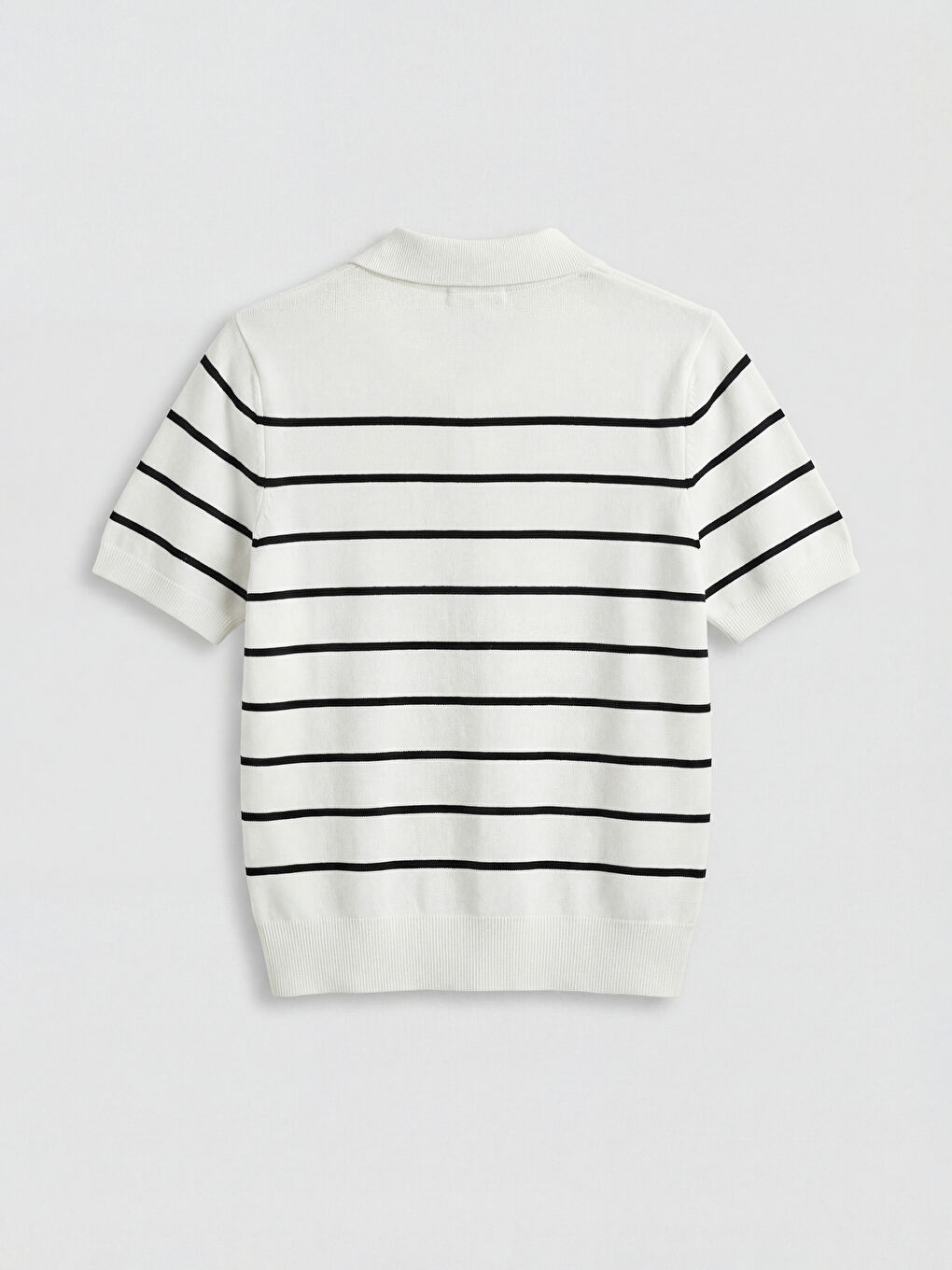 Ekru Polo Yaka Çizgili Kadın Triko Kazak-1