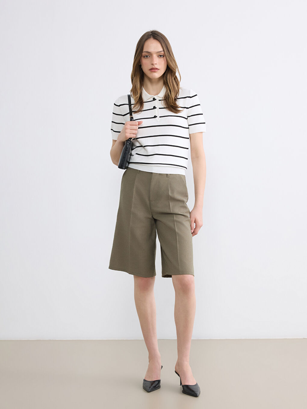 Polo Collar Striped Women's Knitwear Sweater-1