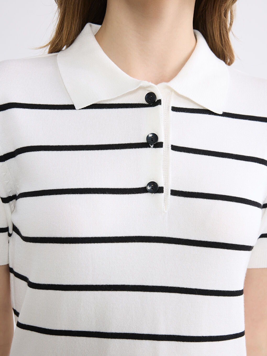 Polo Collar Striped Women's Knitwear Sweater-2