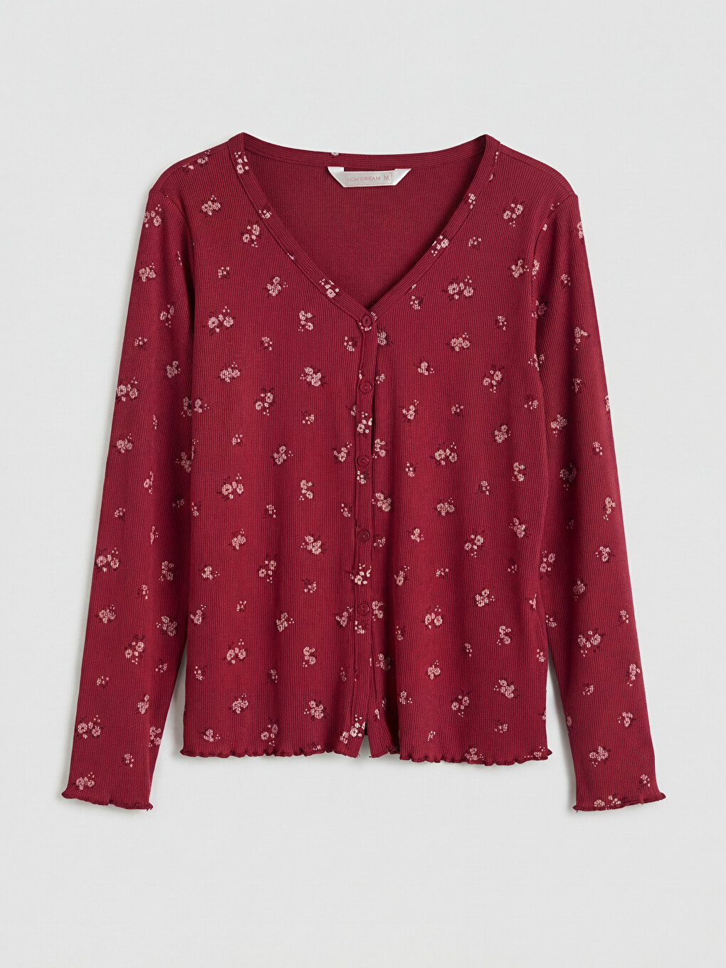 Mürdüm V Yaka Desenli Kadın Pijama Üst
