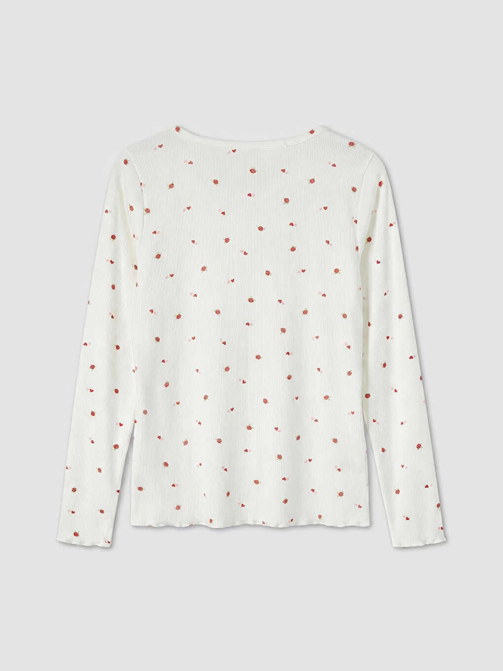 Ekru V Yaka Desenli Kadın Pijama Üst-5