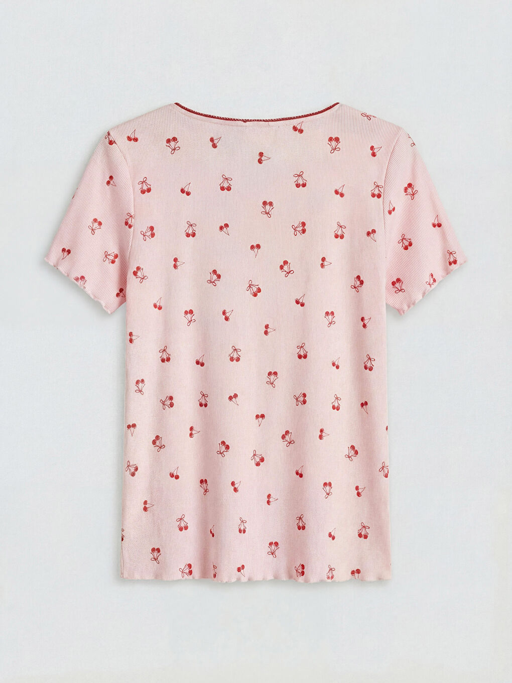 Pembe U Yaka Kiraz Desenli Kadın Pijama Takım-2