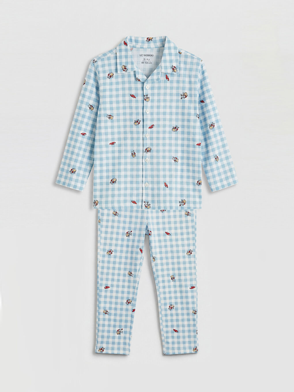 Mavi  Gömlek Yaka Erkek Çocuk Pijama Takımı