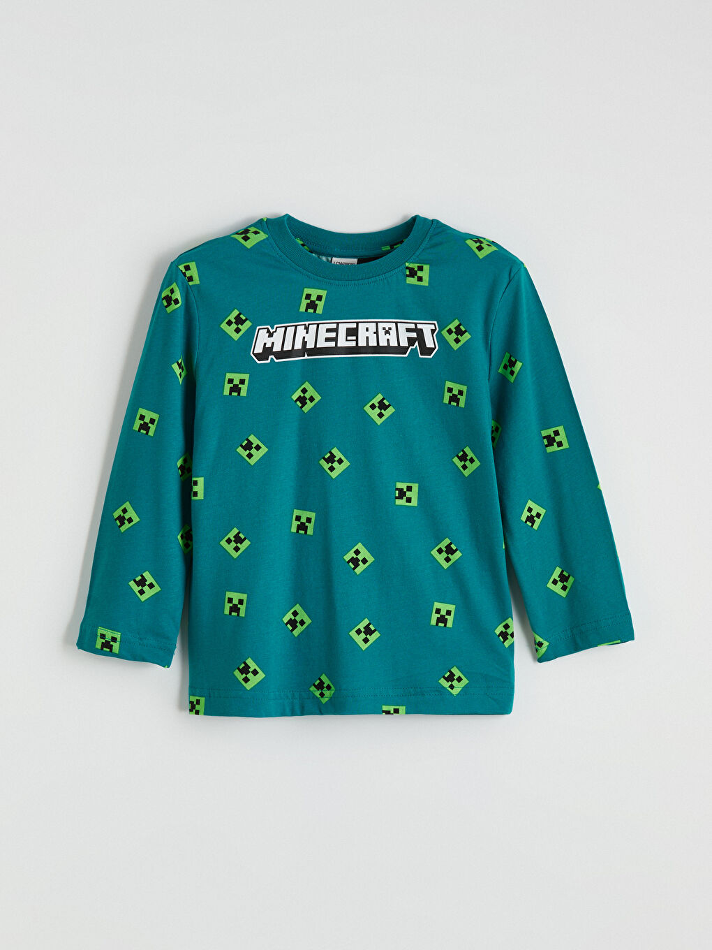 Yeşil Bisiklet Yaka Minecraft Baskılı Erkek Çocuk Pijama Takımı-1