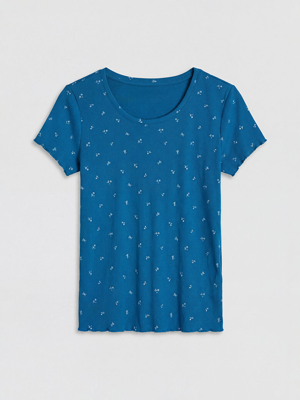 Mavi Bisiklet Yaka Çiçekli Kadın Pijama Takımı-1