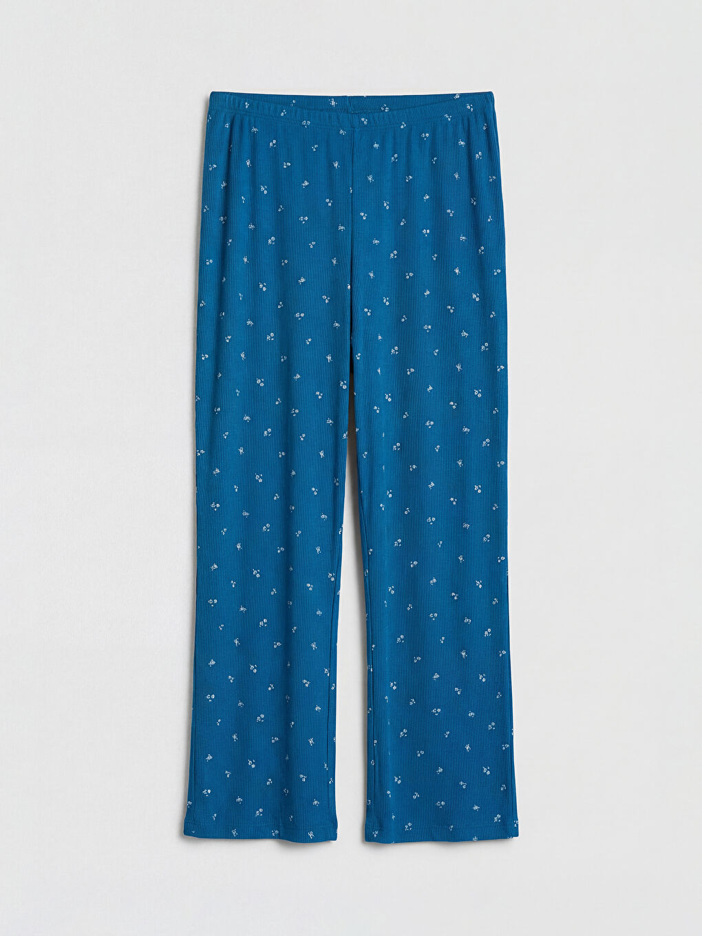 Mavi Bisiklet Yaka Çiçekli Kadın Pijama Takımı-3