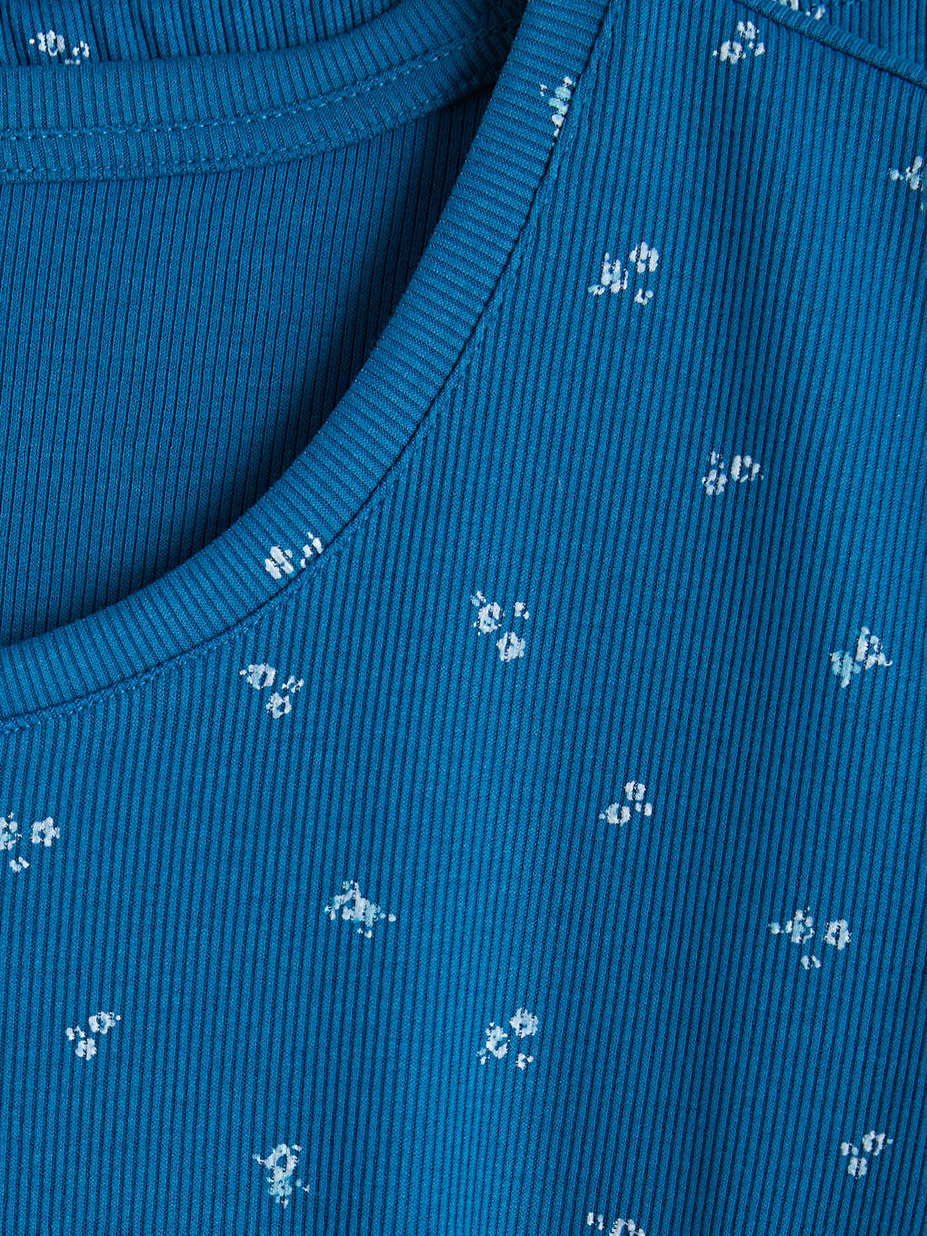 Mavi Bisiklet Yaka Çiçekli Kadın Pijama Takımı-5