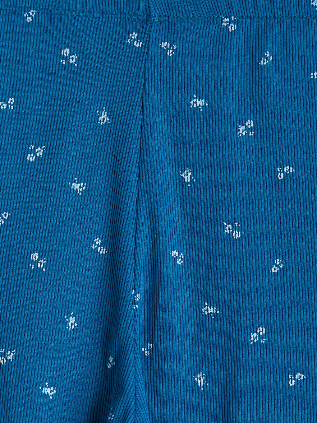 Mavi Bisiklet Yaka Çiçekli Kadın Pijama Takımı-6