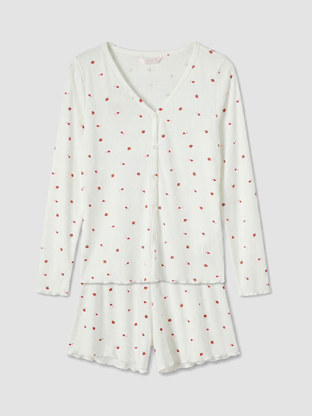 Ekru Kalp Desenli Kadın Şortlu Pijama Takımı