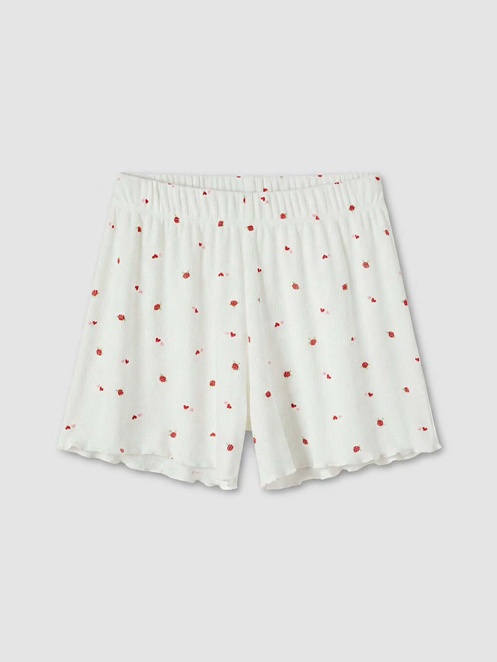 Ekru Kalp Desenli Kadın Şortlu Pijama Takımı-2