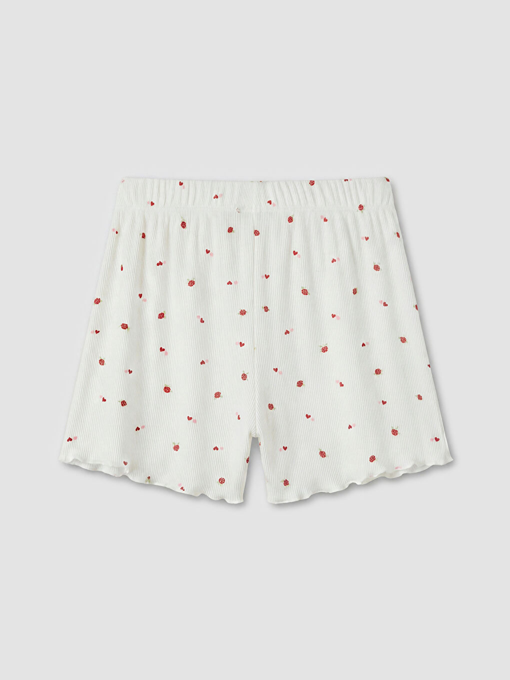 Ekru Kalp Desenli Kadın Şortlu Pijama Takımı-5