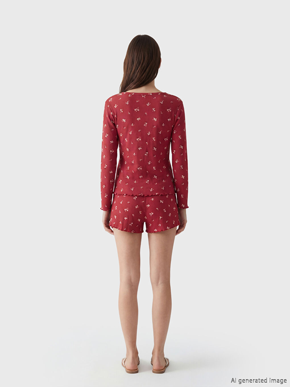 Mürdüm V Yaka Çiçekli Kadın Şortlu Pijama Takımı-3