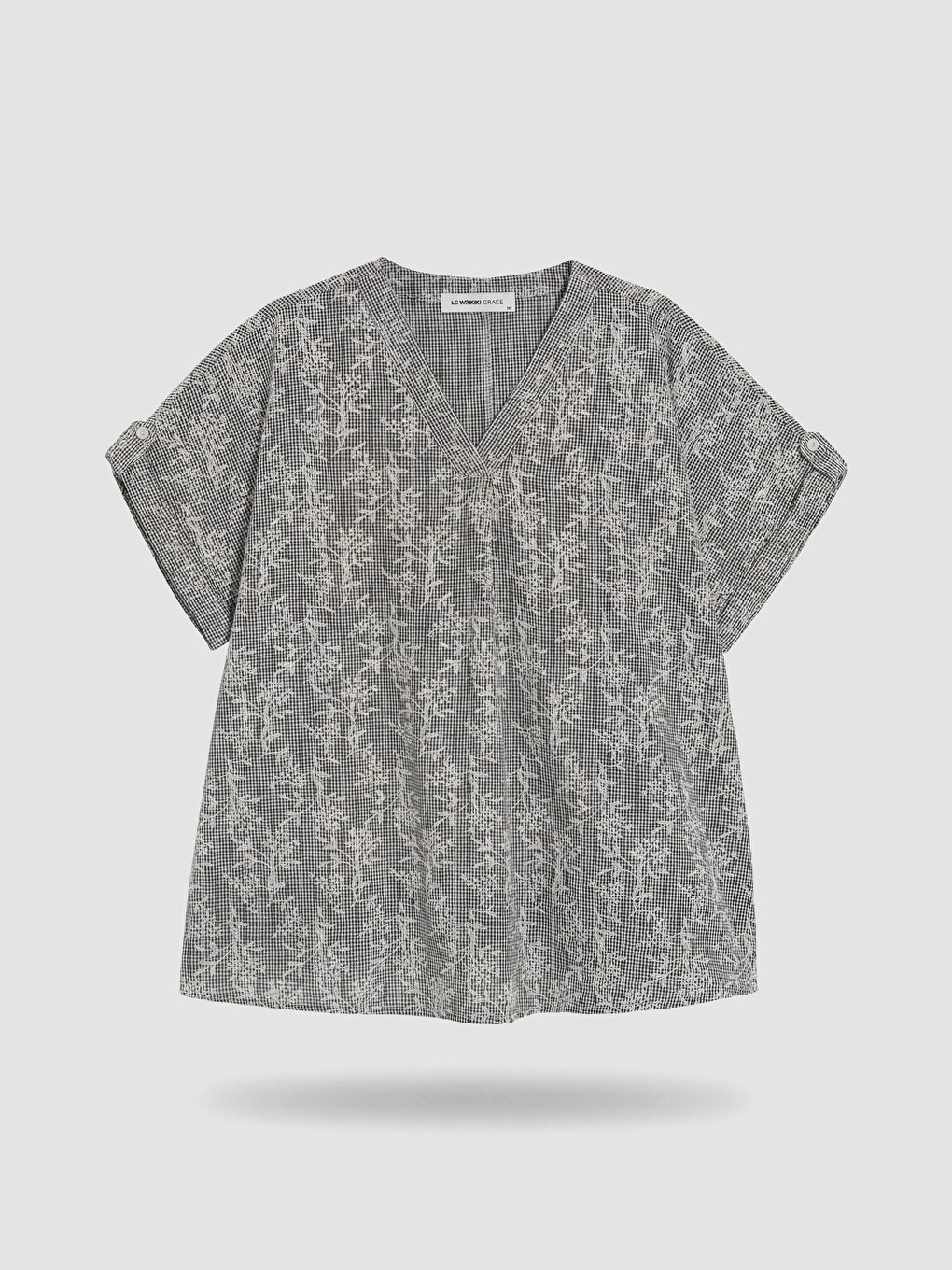 V Neck Patterned 100% Cotton Blouse-4