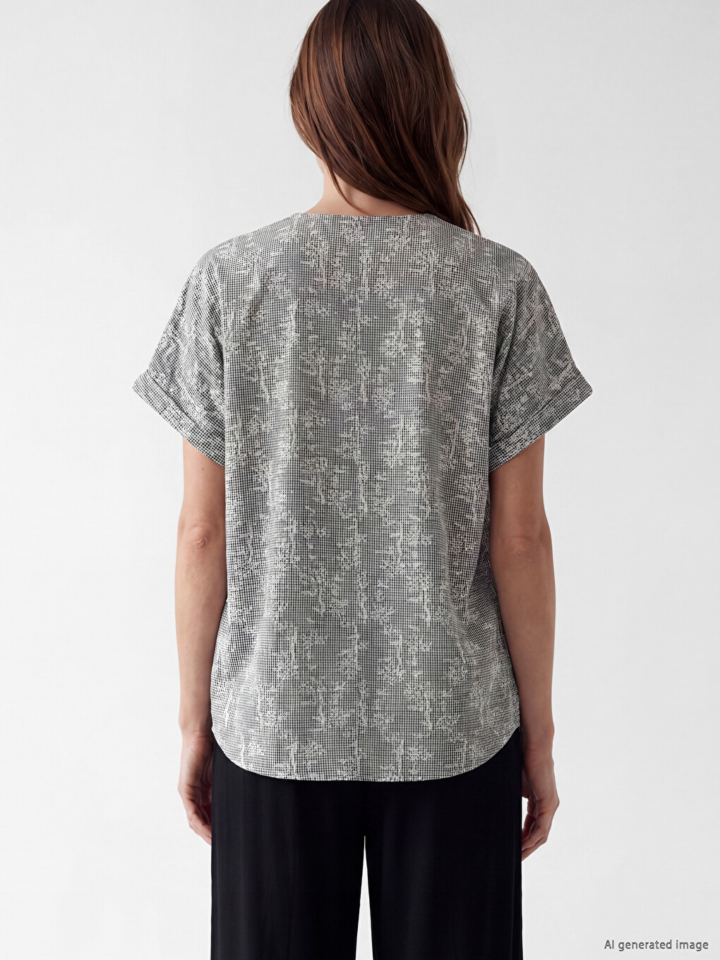V Neck Patterned 100% Cotton Blouse-3