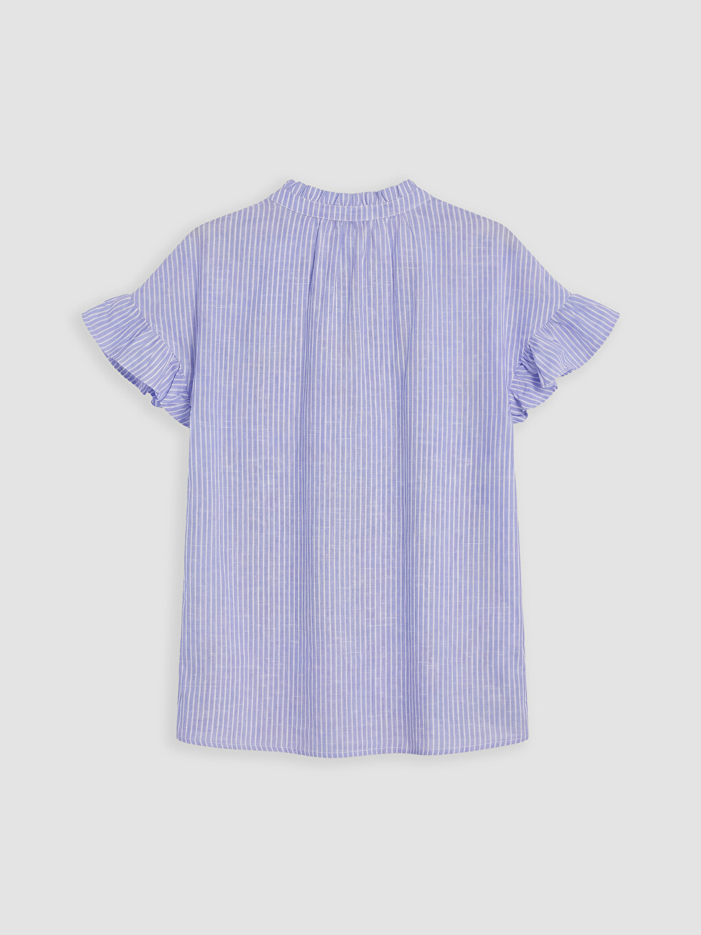 Grandad Collar Striped Frilled Blouse-5