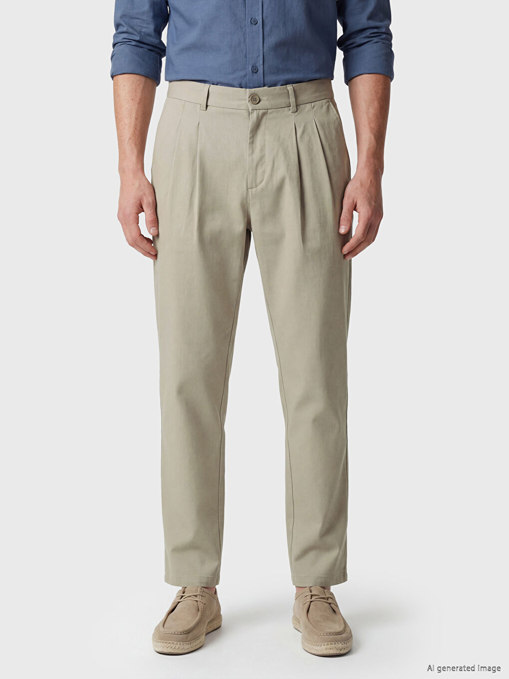 Regular Fit Gabardine Men's Pleated Trousers-2