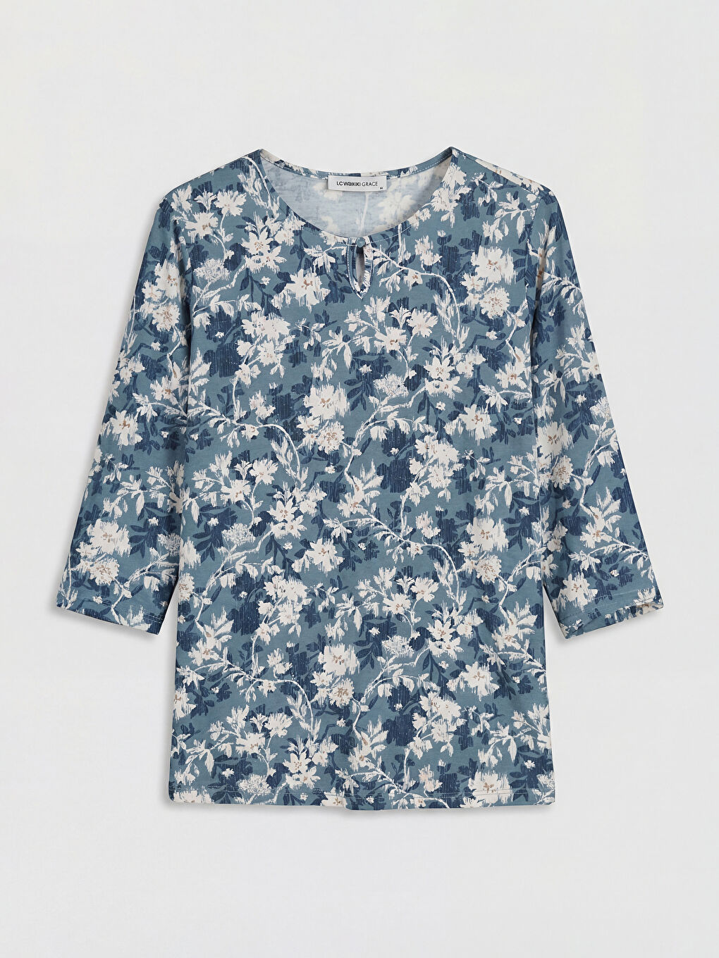 Mavi Bisiklet Yaka Çiçekli Bluz-4