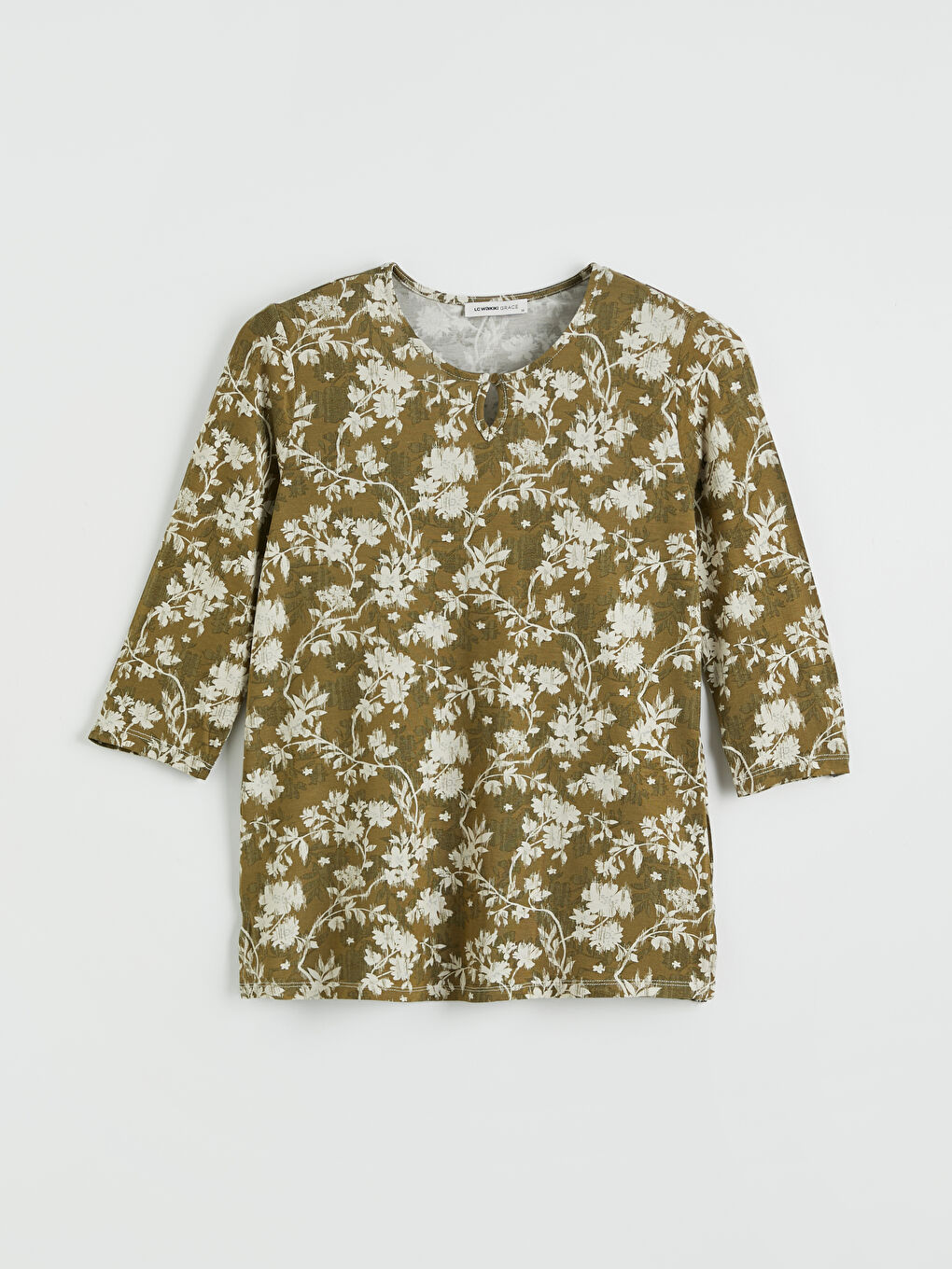 Kahverengi Bisiklet Yaka Çiçekli Bluz-4