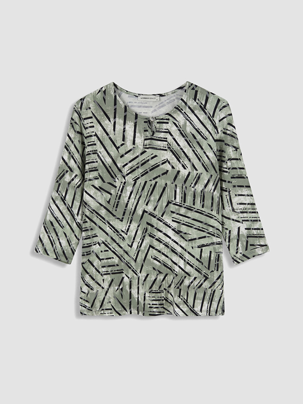 Yeşil Bisiklet Yaka Desenli Bluz