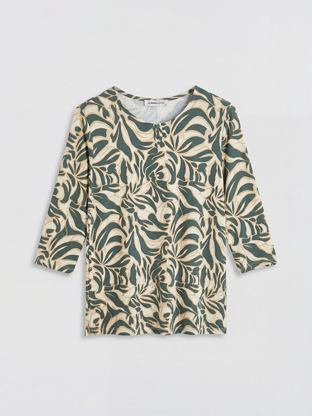 Yeşil Bisiklet Yaka Desenli Bluz
