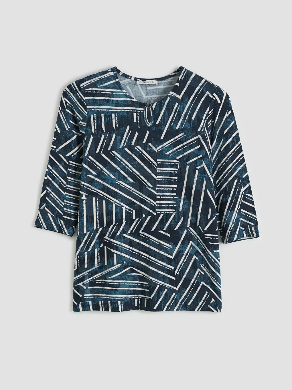 Lacivert Bisiklet Yaka Desenli Bluz