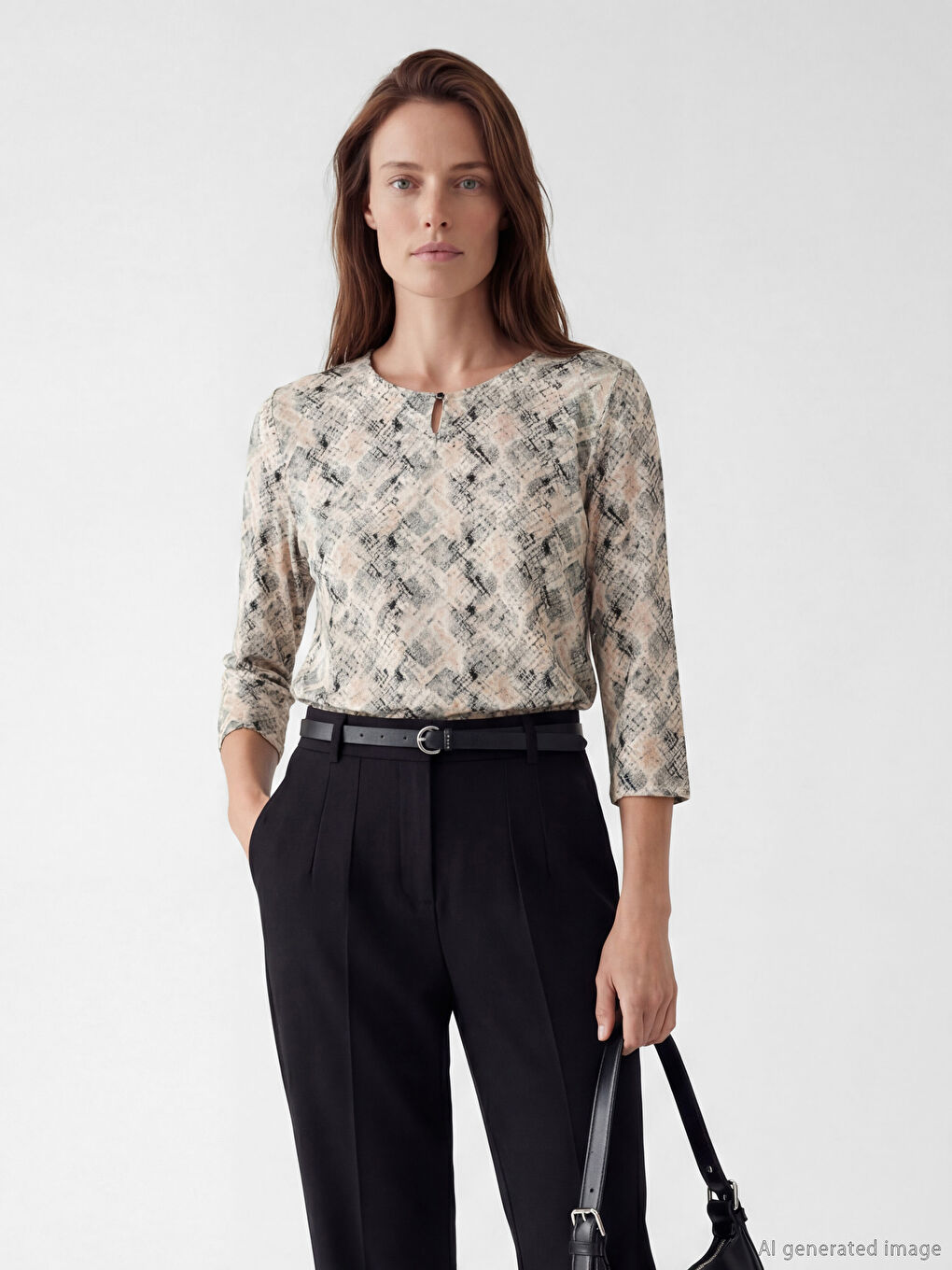 Karışık Bisiklet Yaka Desenli Bluz