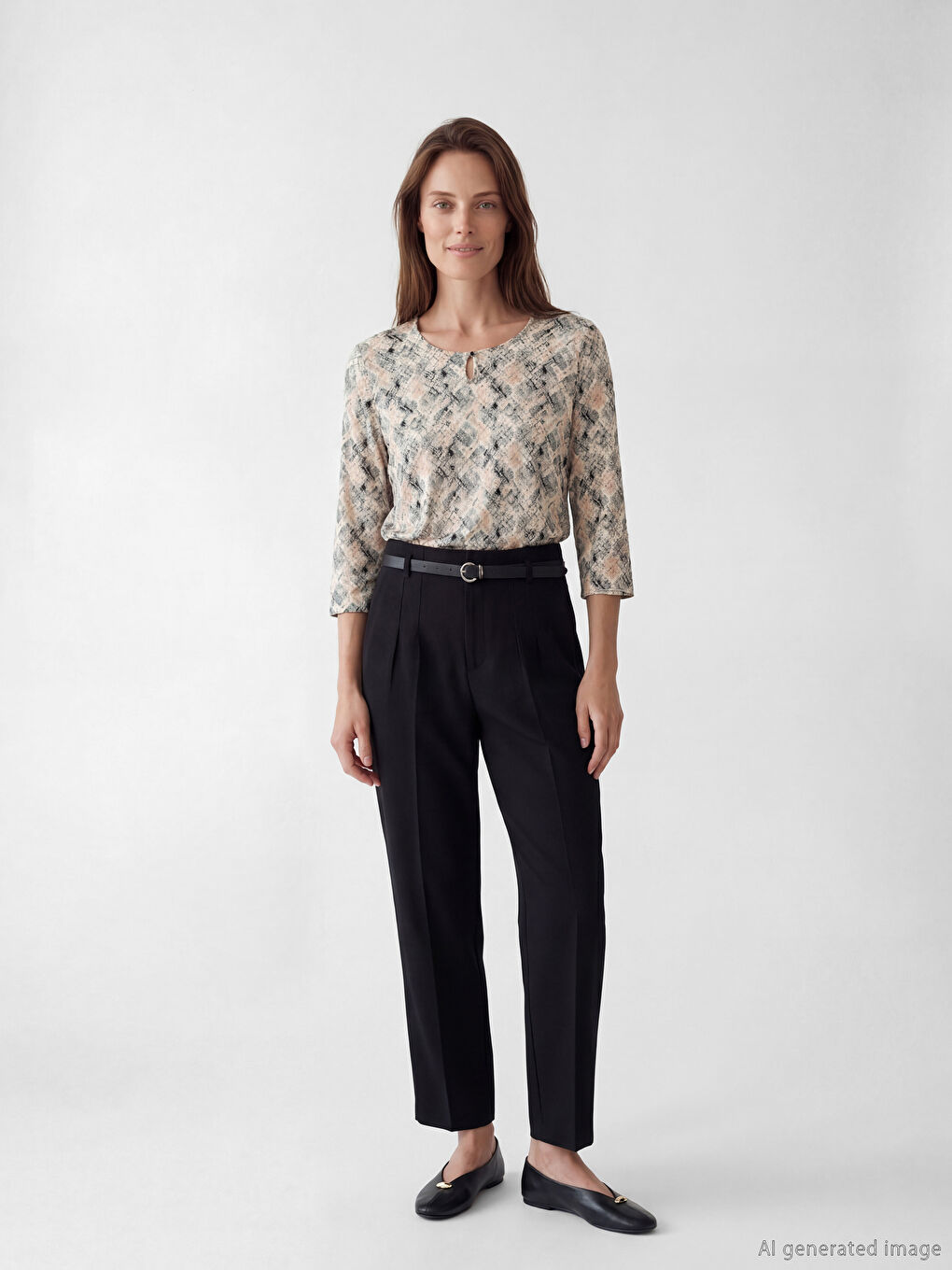 Karışık Bisiklet Yaka Desenli Bluz-1