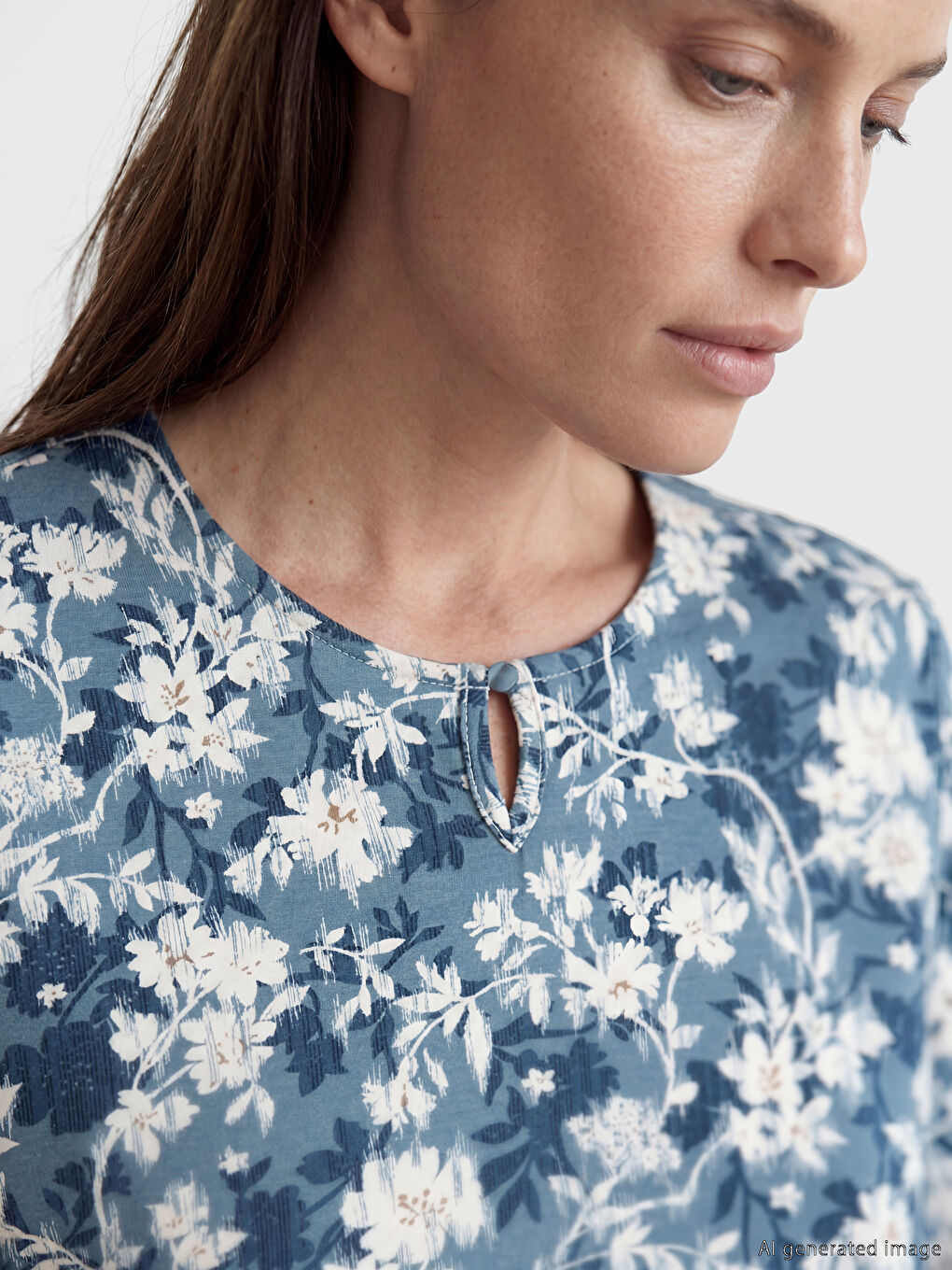 Mavi Bisiklet Yaka Çiçekli Bluz-2