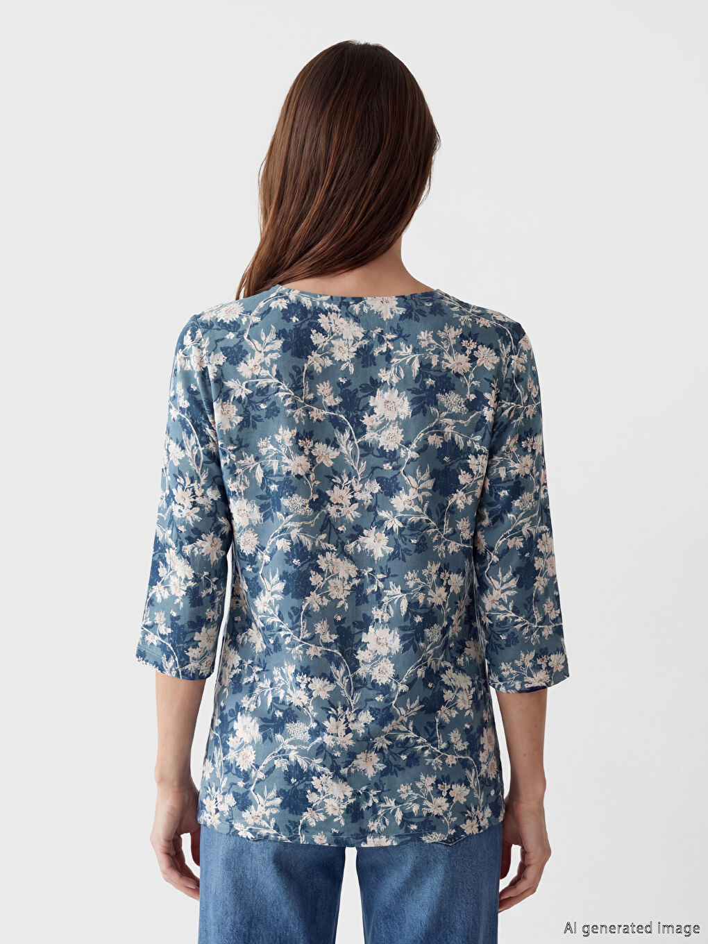 Mavi Bisiklet Yaka Çiçekli Bluz-3