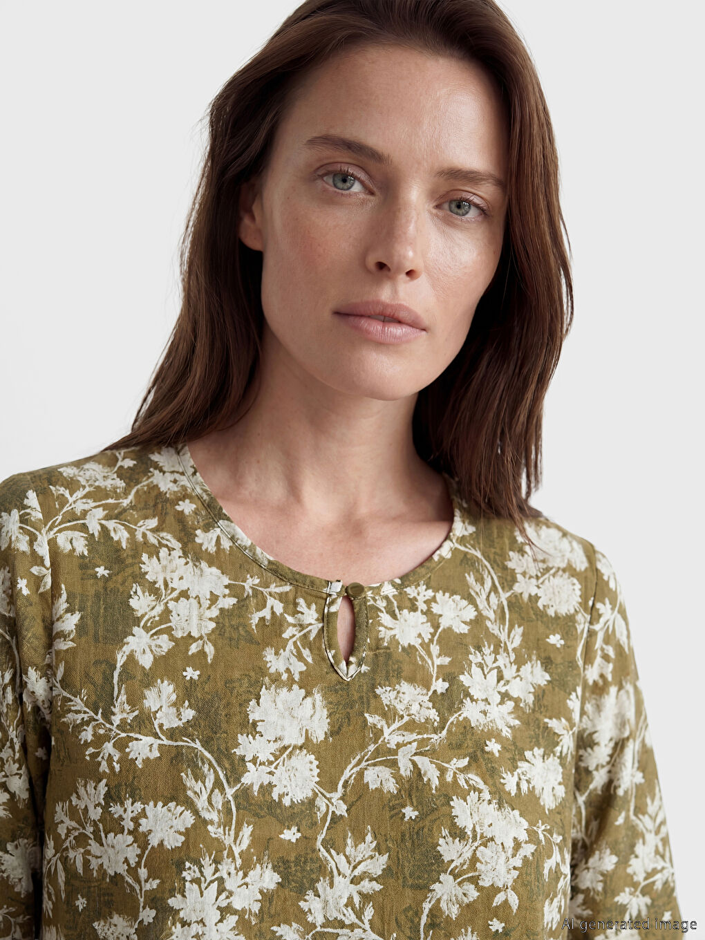 Kahverengi Bisiklet Yaka Çiçekli Bluz-2