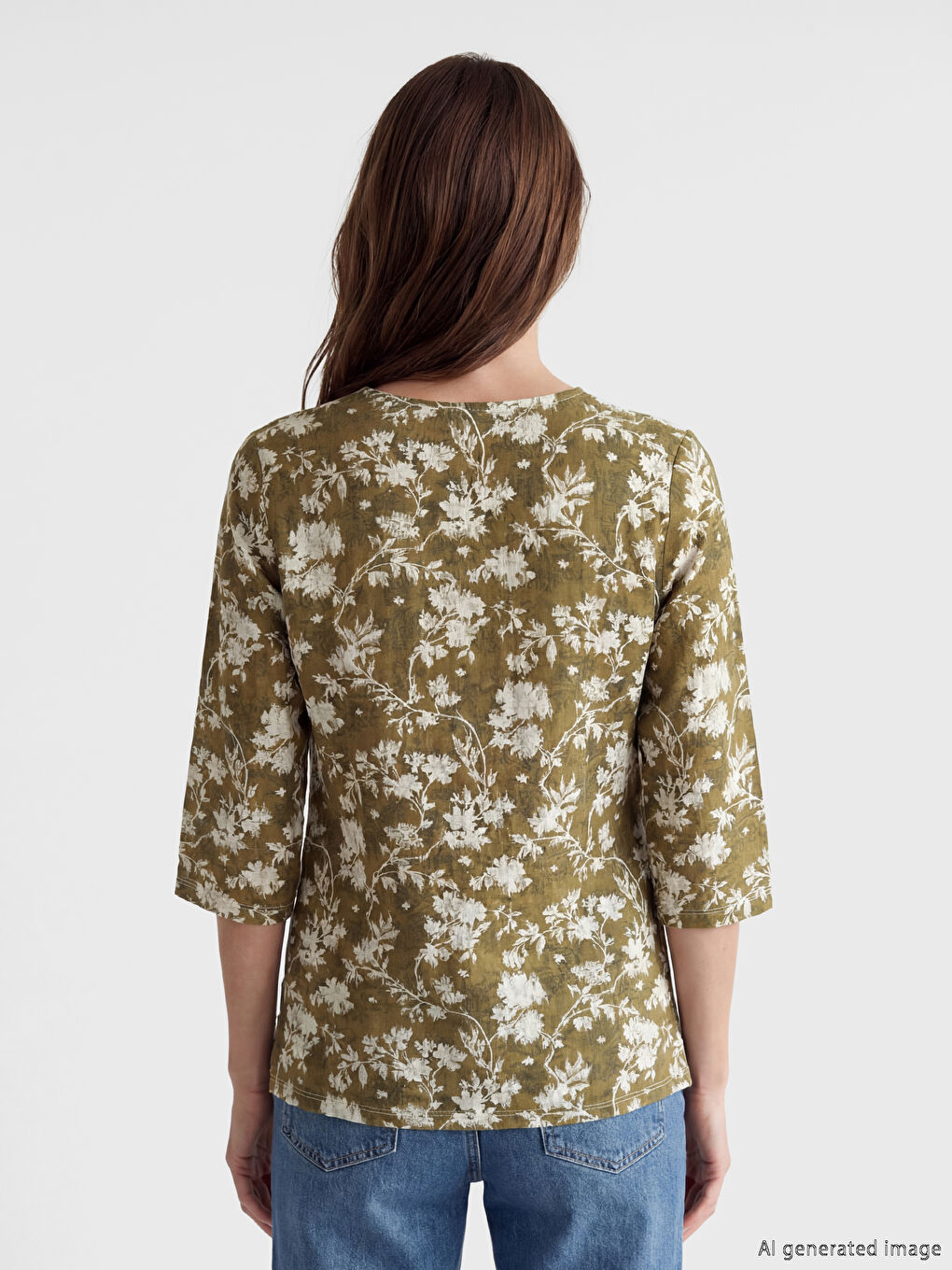 Kahverengi Bisiklet Yaka Çiçekli Bluz-3
