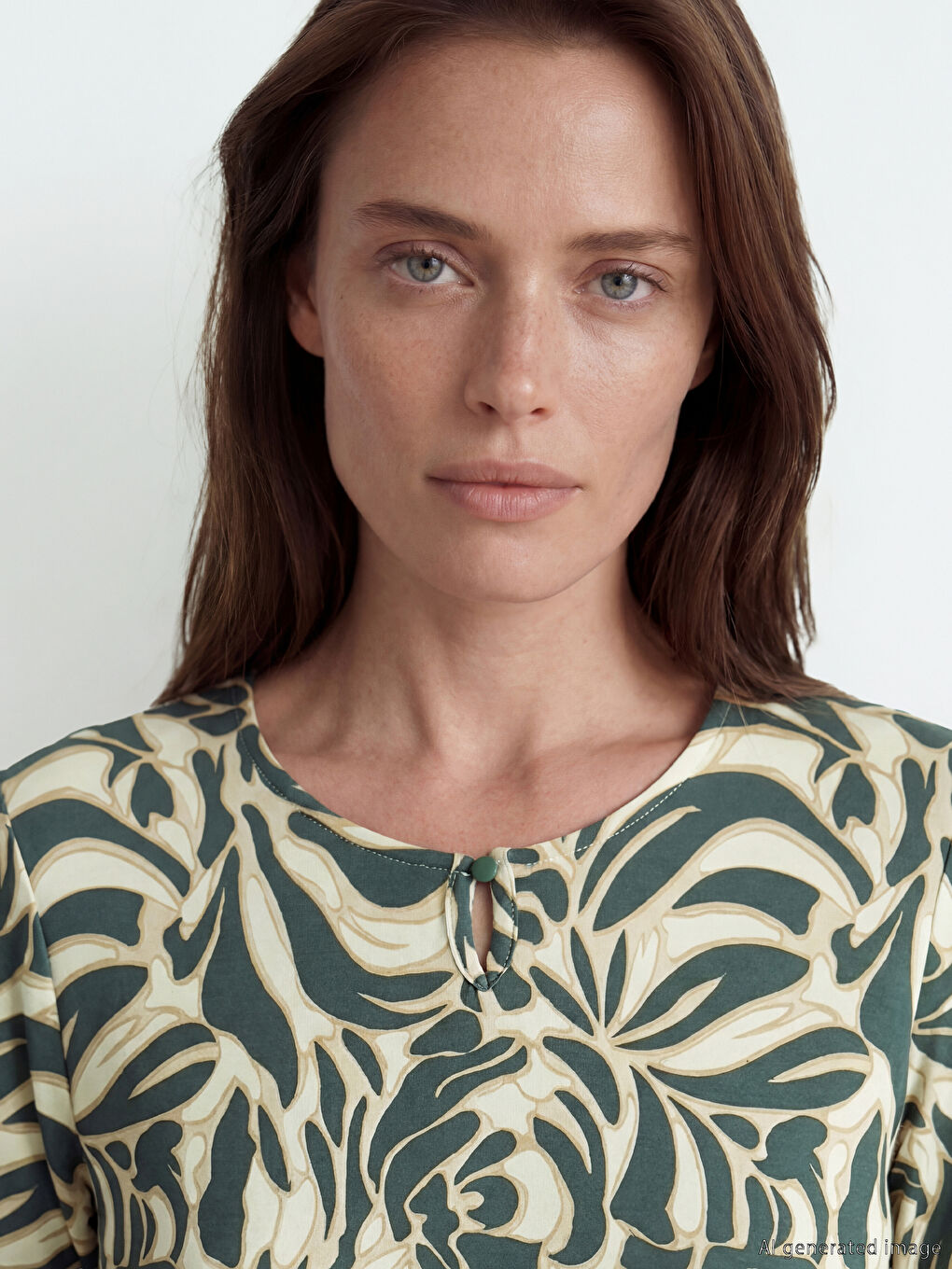 Yeşil Bisiklet Yaka Desenli Bluz-2