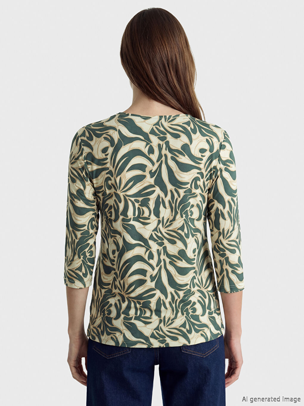 Yeşil Bisiklet Yaka Desenli Bluz-3