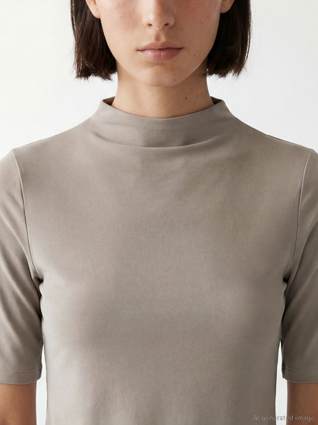 Kahverengi Dik Yaka Kadın Tişört-2