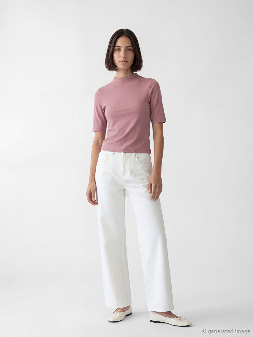 Pembe Dik Yaka Kadın Tişört-1