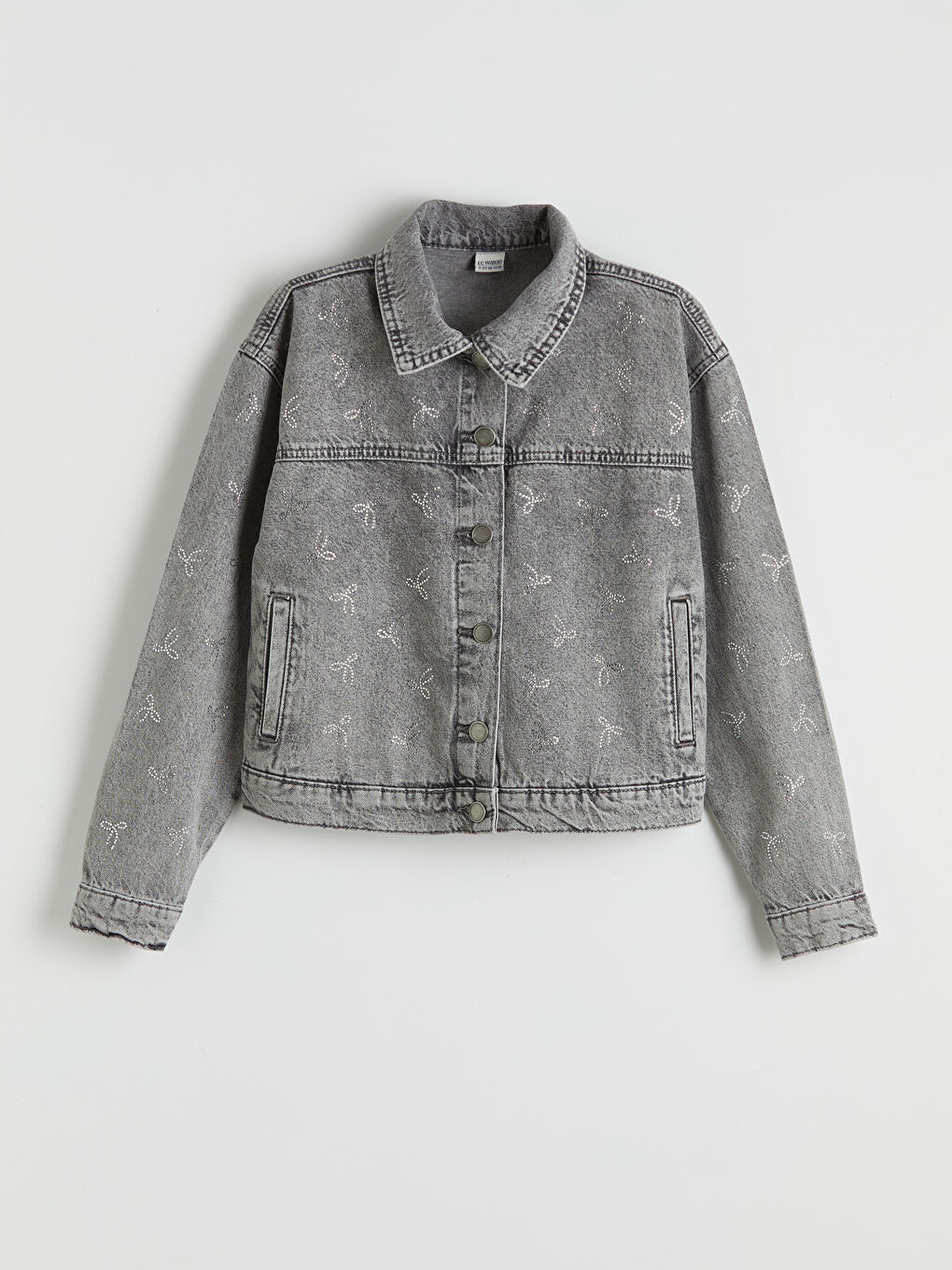 Karışık Fiyonk Taşlı Kız Çocuk Jean Ceket