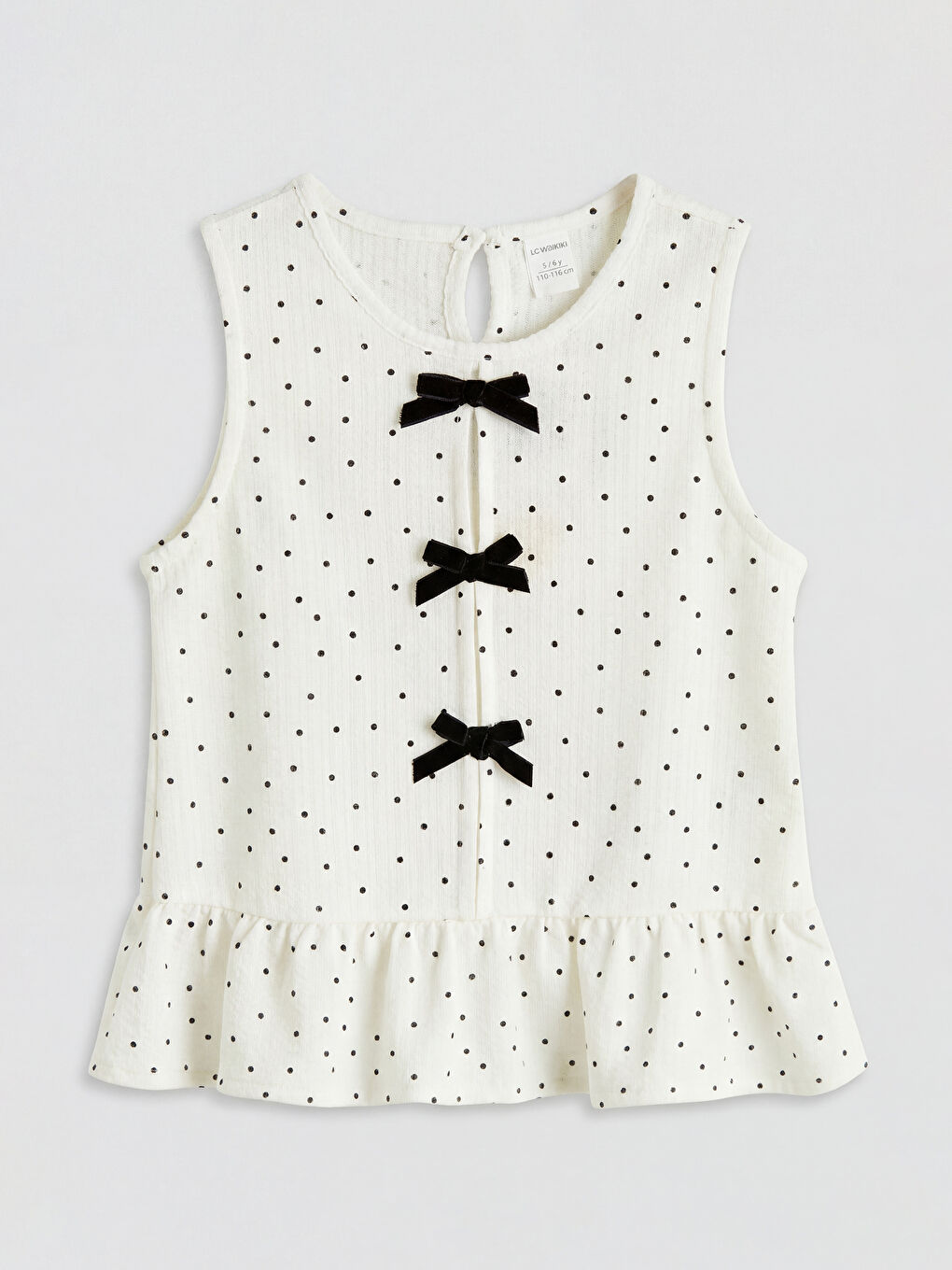 Ekru Bisiklet Yaka Puantiyeli Kız Çocuk Tişört