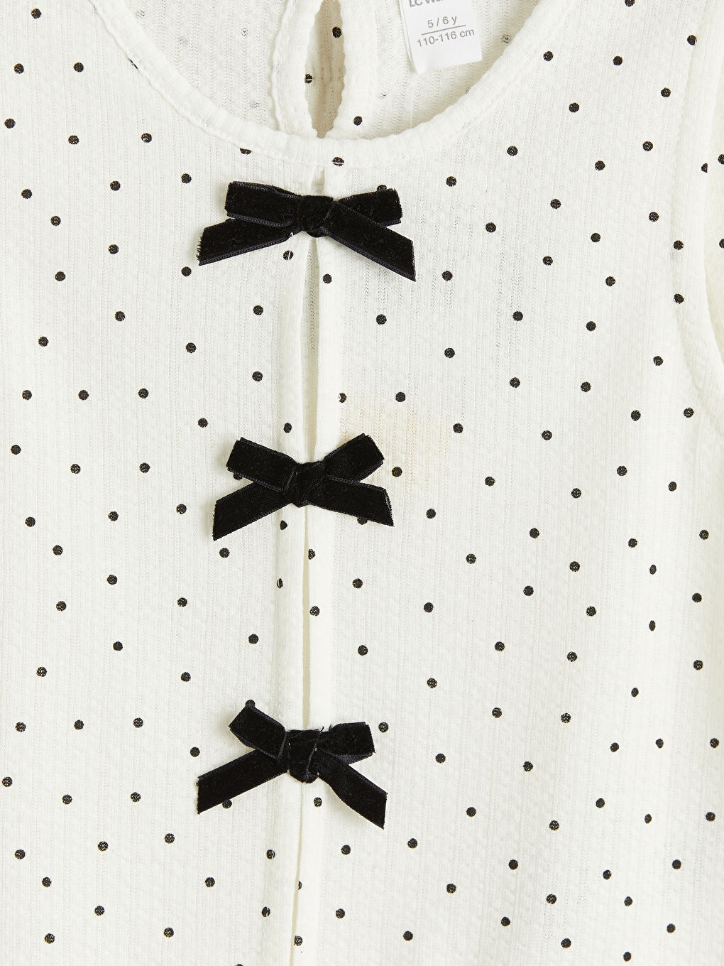 Ekru Bisiklet Yaka Puantiyeli Kız Çocuk Tişört-2