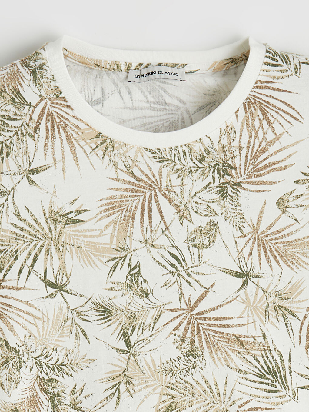 Ekru Bisiklet Yaka Desenli Penye Erkek Tişört-1