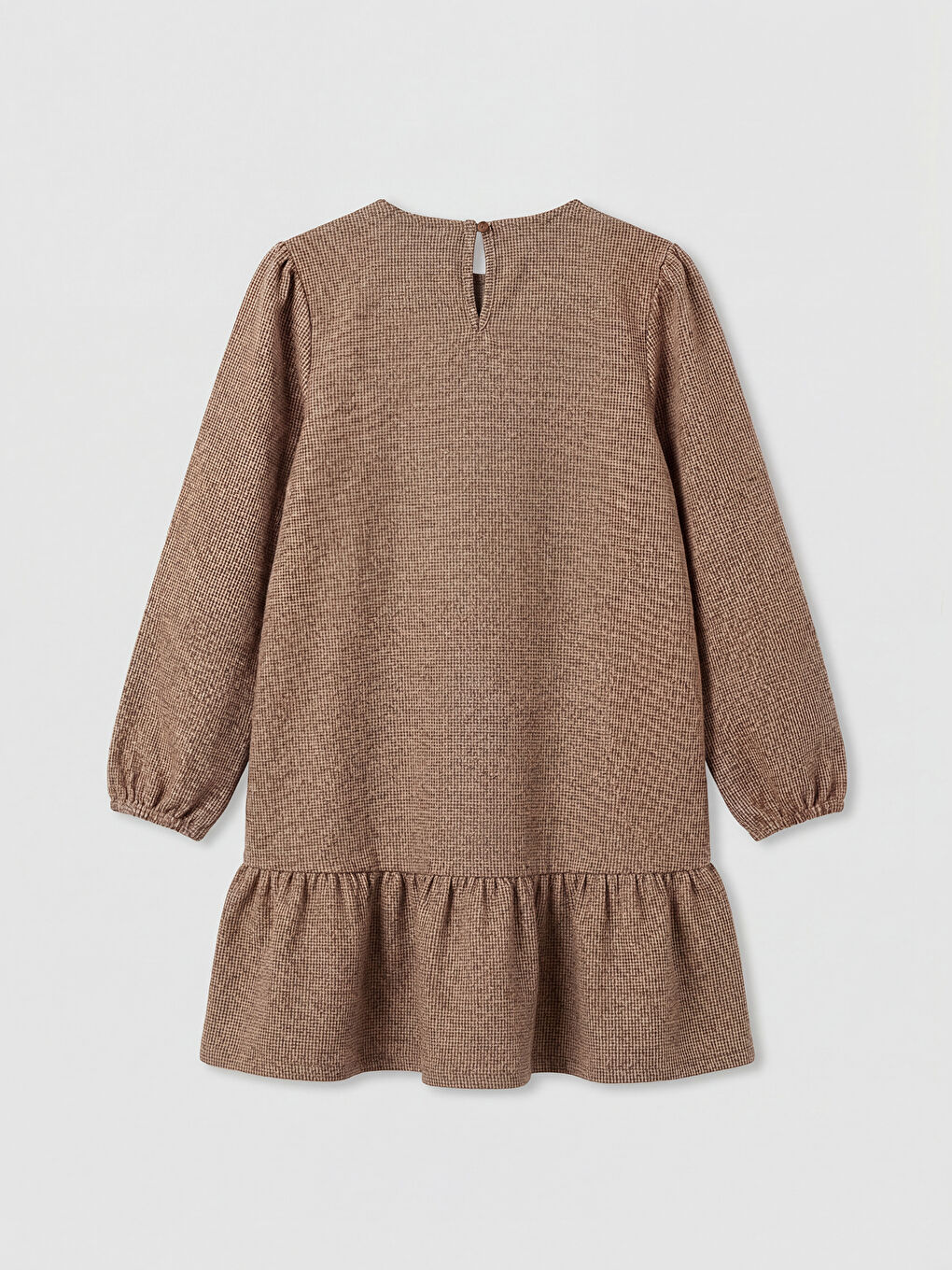 Kahverengi Bisiklet Yaka Ekose Fiyonk Detaylı Kız Çocuk Elbise-1