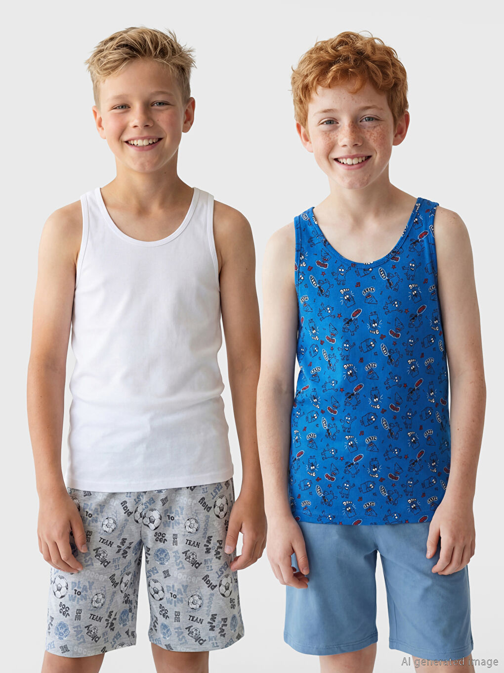 Mavi Bisiklet Yaka Erkek Çocuk Pamuklu Atlet 2'li